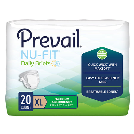 First Quality NU-014/2 Prevail Nu-Fit Incontinence Brief, X-Large, White, Heavy Absorbency
