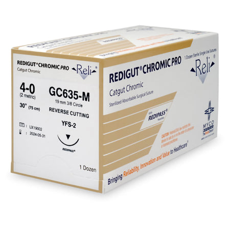 Absorbable Suture with Needle Reli® Chromic Gut MFFS-2 3/8 Circle Reverse Cutting Needle Size 4-0 Monofilament