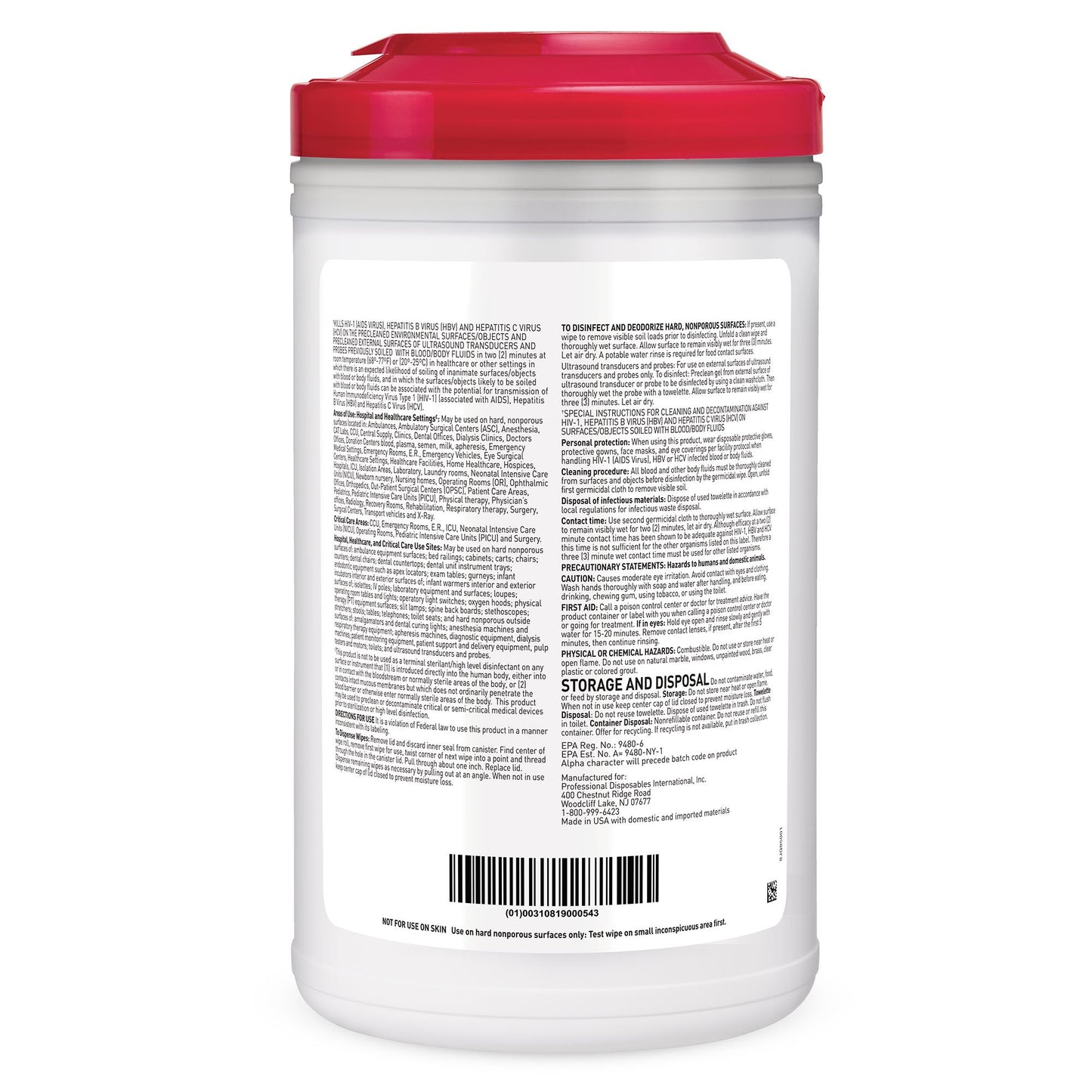 Sani-Cloth Plus Germicidal Wipe Disinfectant Cleaner, 7.5 x 15 Inch