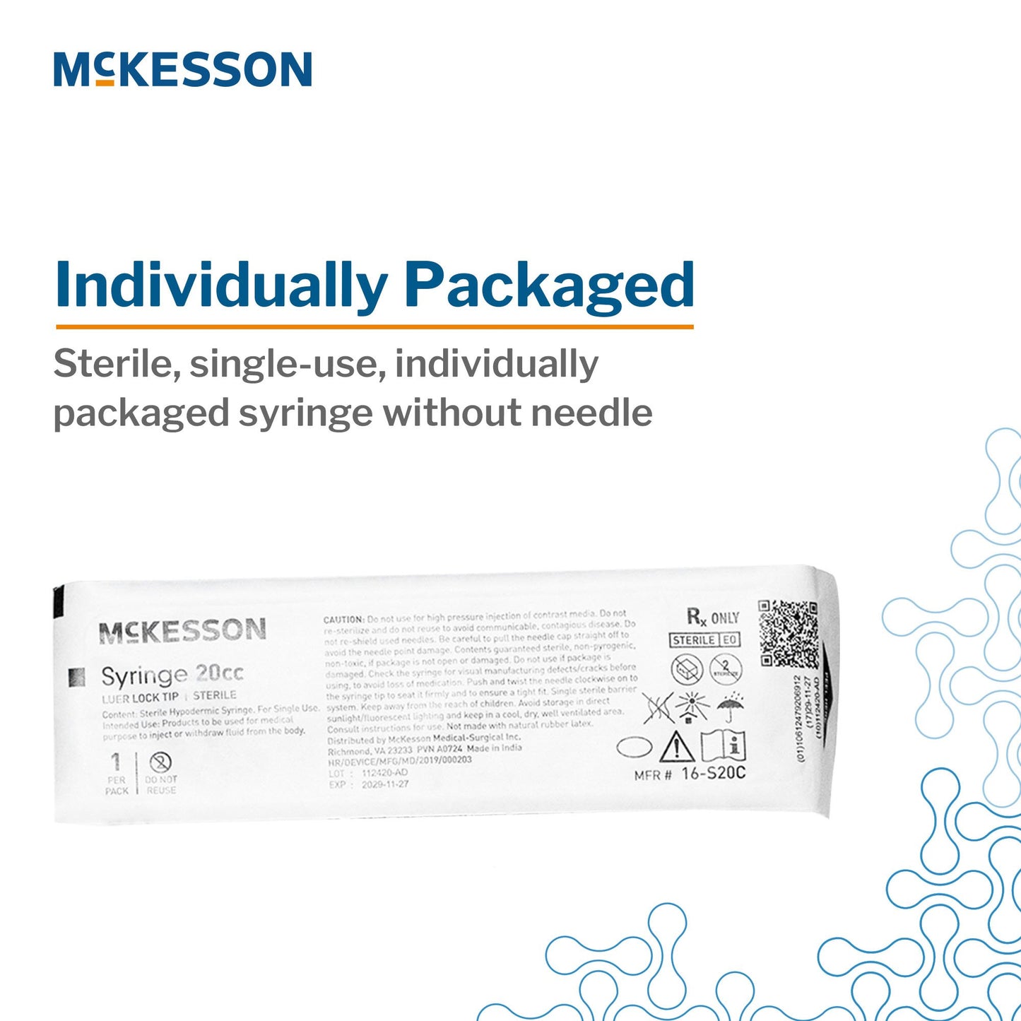 General Purpose Syringe McKesson 20 mL Luer Lock Tip Without Safety