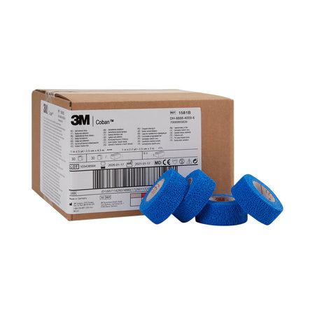 Solventum 1581B 3M Coban Self-adherent Closure Cohesive Bandage, 1 Inch x 5 Yard, Blue