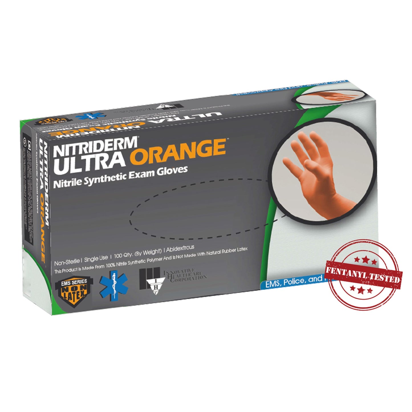 Exam Glove NitriDerm® Ultra Orange™ X-Large NonSterile Nitrile Standard Cuff Length Fully Textured Orange Chemo Tested / Fentanyl Tested