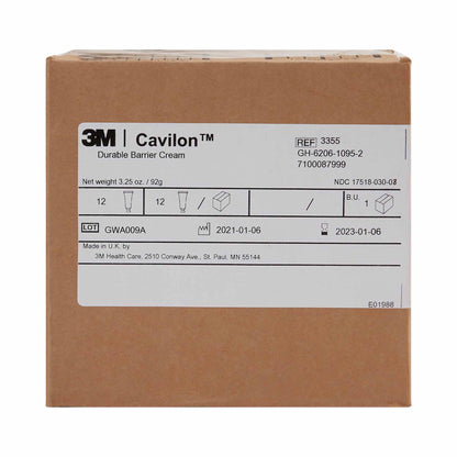 3M Cavilon™ 3355 Durable Barrier Cream, 3.25 oz Tube, Fragrance Free, Hypoallergenic