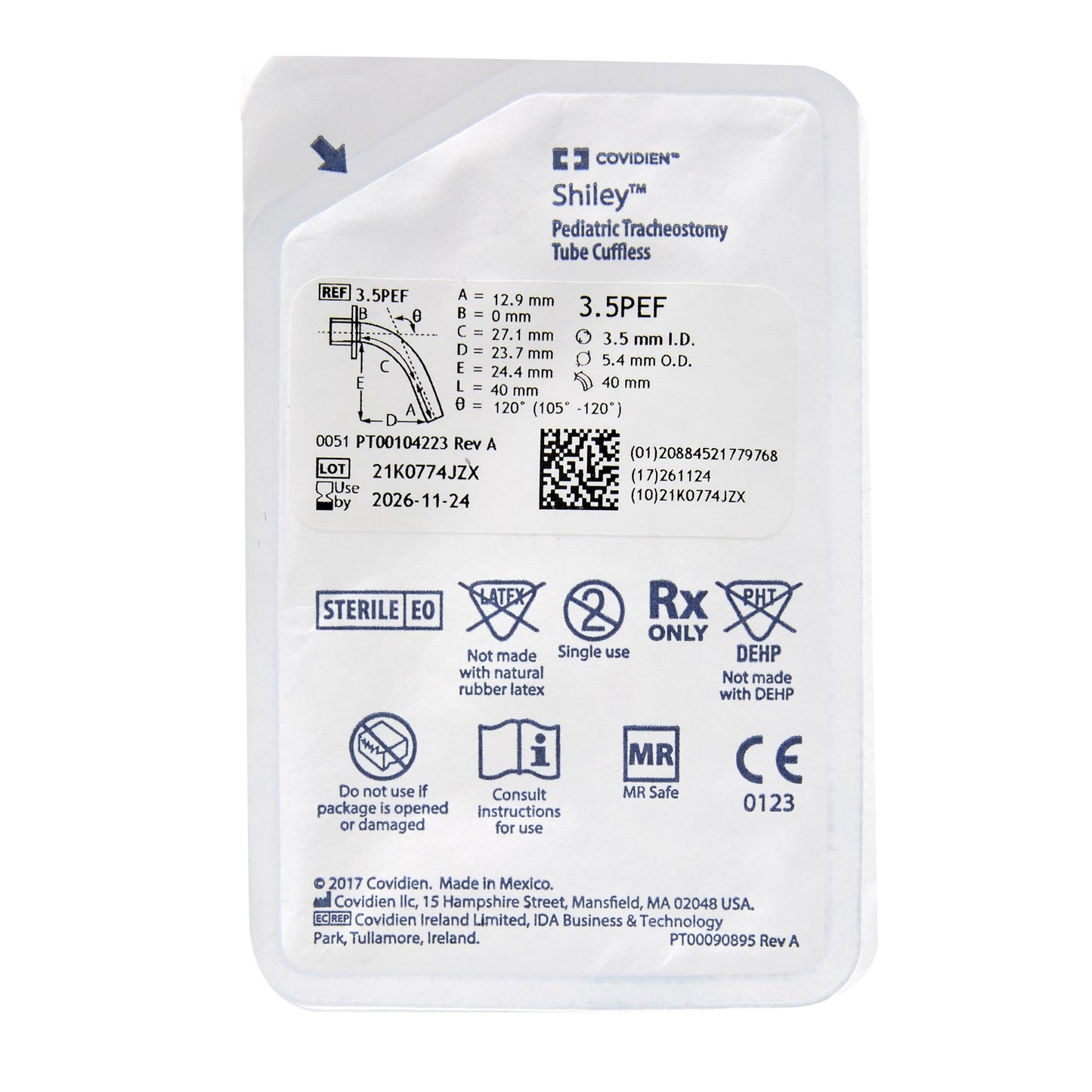 Shiley Pediatric Uncuffed Fenestrated Tracheostomy Tube | Medtronic 3.5PEF