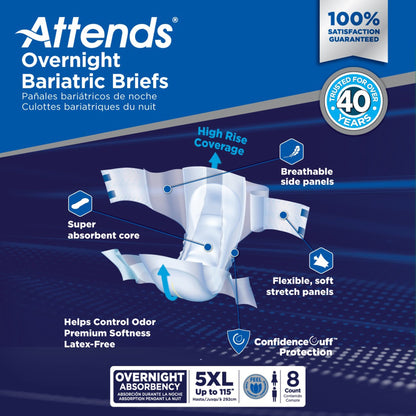 Attends® Overnight Bariatric Briefs, 5X-Large