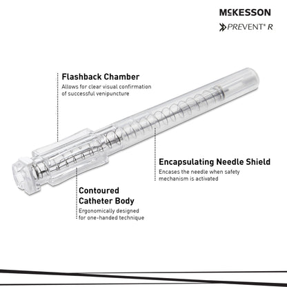 Peripheral IV Catheter McKesson Prevent® R 22 Gauge 1 Inch Polyurethane Winged Hub Blood Control Push Button Safety