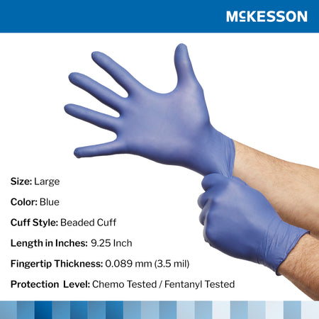 McKesson 14-6N46C Confiderm LDC Nitrile Exam Glove, Large, Blue