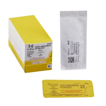 Ethicon 1915G Fast Absorbing Gut Plain Absorbable Suture with Needle, Size 5-0