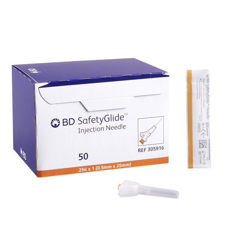 BD 305916 SafetyGlide Safety Hypodermic Needle, 25 Gauge, 1 Inch Length