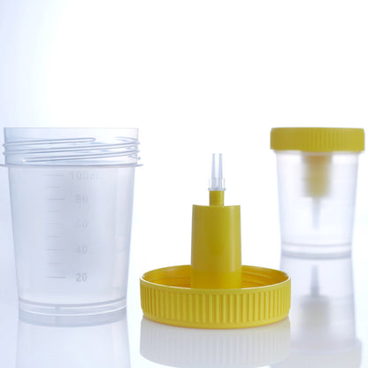 Urine Specimen Container with Integrated Transfer Device 100 mL (3.4 oz.) Screw Cap Patient Information Sterile