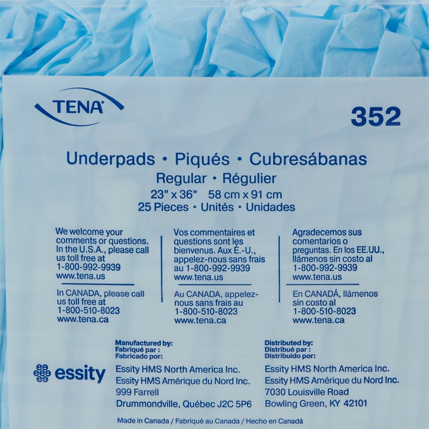 Tena® Regular Underpads, Light Absorbency, Blue, Disposable, 23 x 36 Inch
