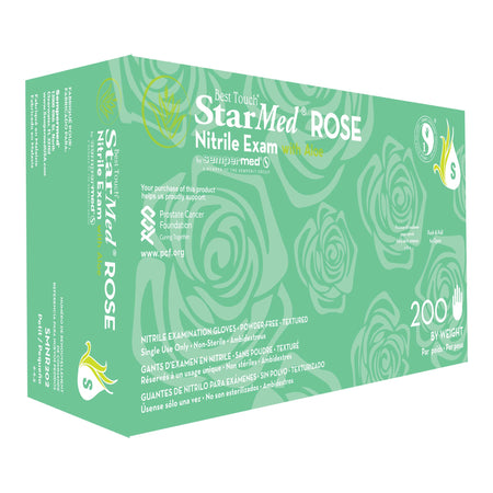 Sempermed SMNR202 StarMed Rose Nitrile Exam Glove, Small, Pink