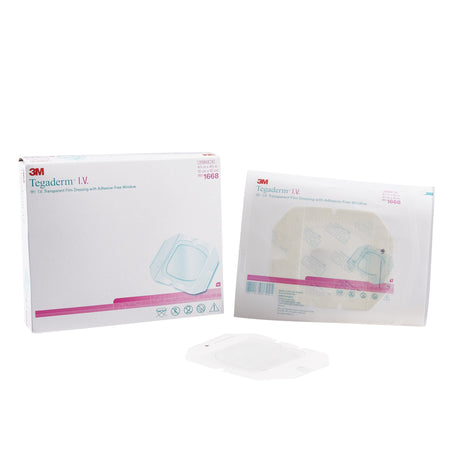3M 1668 Tegaderm I.V. Transparent Film Dressing with Adhesive-Free Window, 4¾x 4¾ Inch