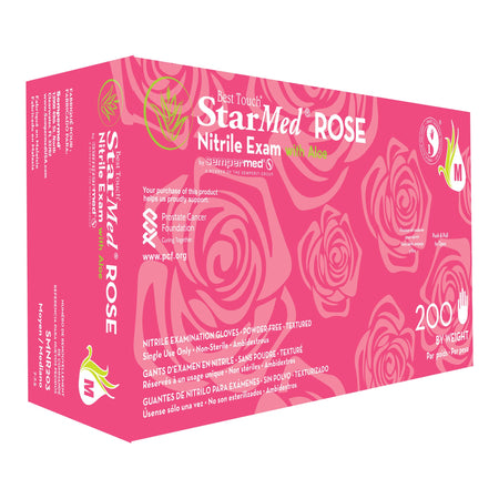Sempermed SMNR203 StarMed Rose Nitrile Exam Glove, Medium, Pink