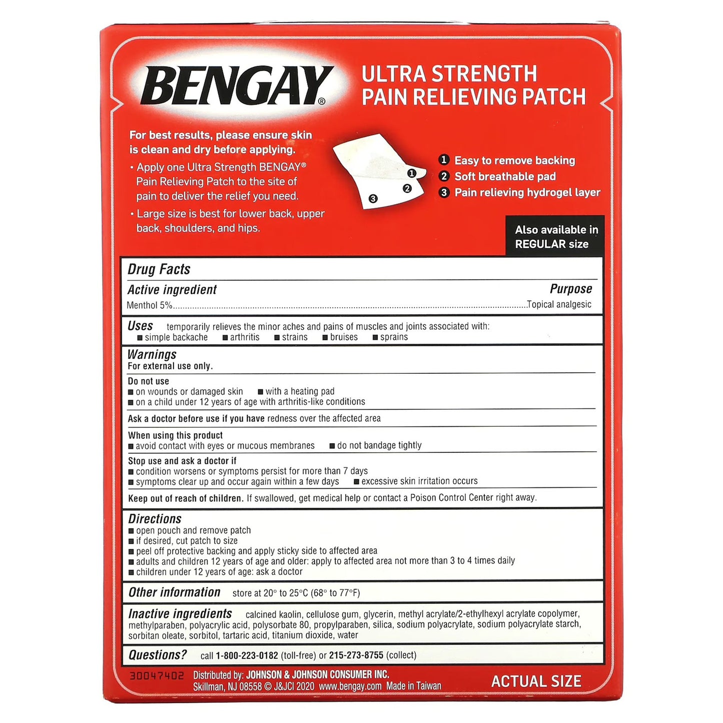 Bengay® Pain Relieving Patch Ultra Strength, Large Size