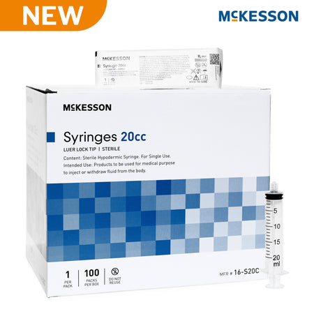 McKesson 16-S20C General Purpose Syringe, 20 mL, Luer Lock Tip, Flat Top Style