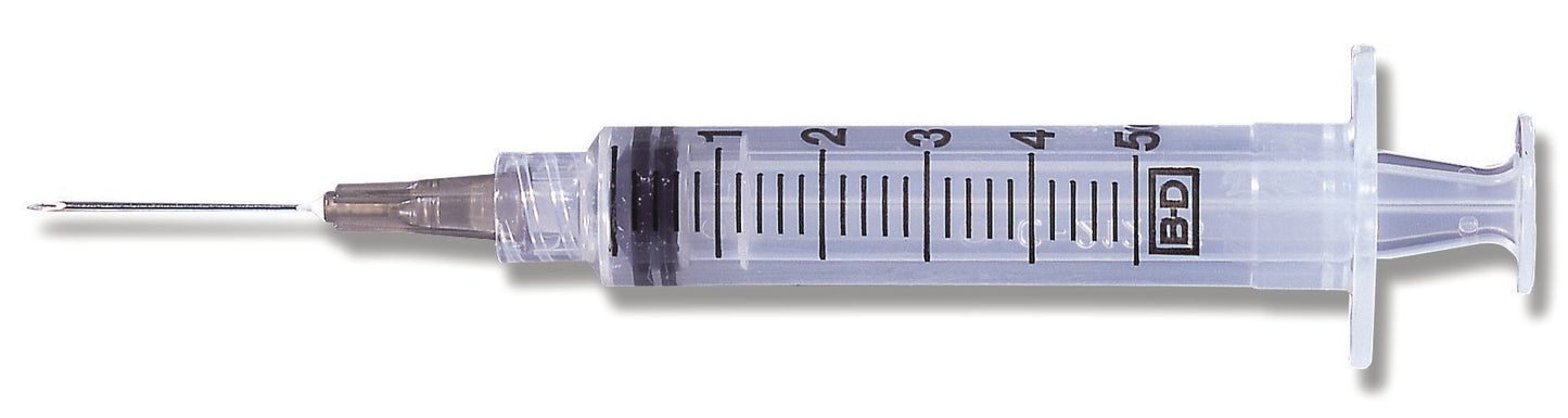 PrecisionGlide™ 5 mL Syringe with Hypodermic Needle, 21 Gauge, 1 Inch Needle Length