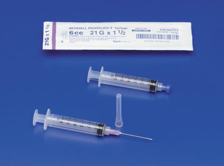 Cardinal 1181621100 Monoject 6 mL Syringe with Hypodermic Needle, 21 Gauge, 1 Inch Length