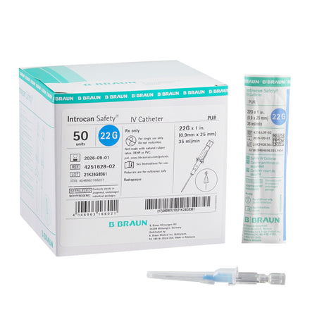 Introcan Safety® Peripheral IV Catheter, 22 Gauge, Straight
