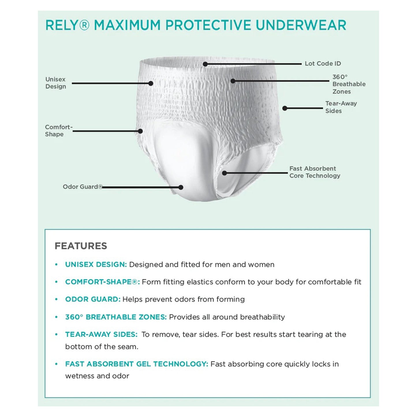 Absorbent Underwear Rely® Maximum Pull On with Tear Away Seams Adult Large Unisex Disposable Heavy Absorbency