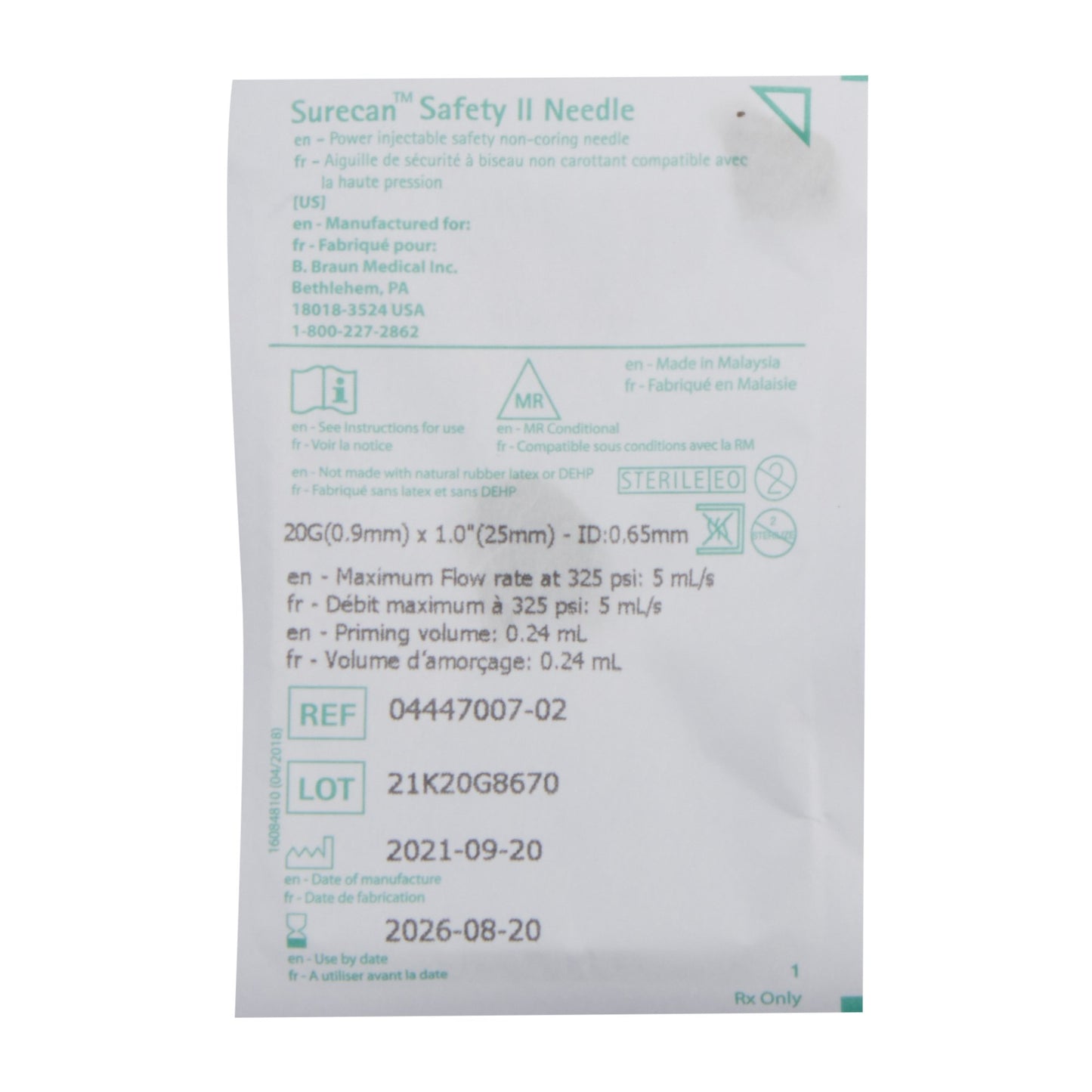 Huber Needle Infusion Set Surecan™ Safety II 20 Gauge 1 Inch 7-1/2 Inch Tubing Without Port
