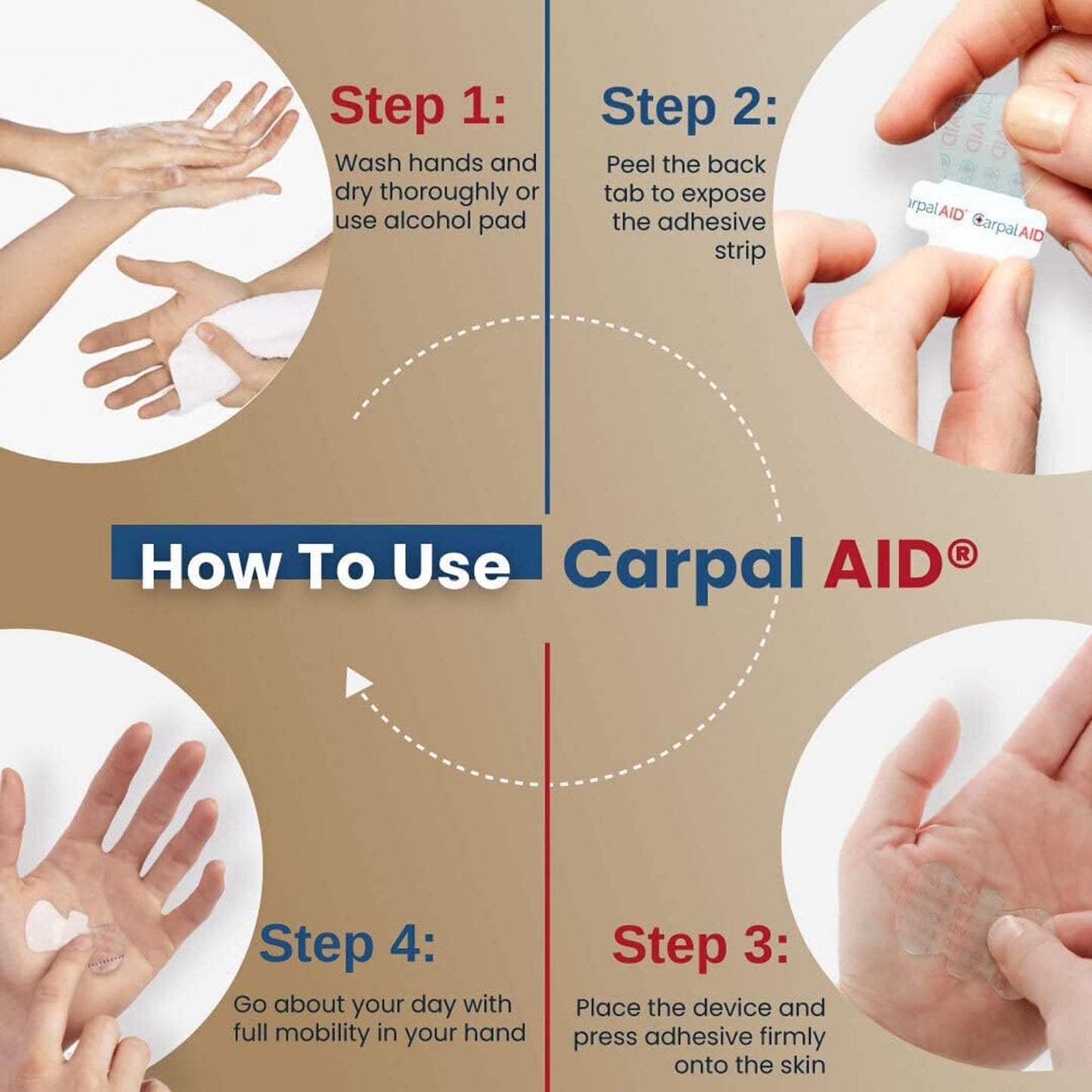 CarpalAid® Patch Hand-Based Carpal Tunnel Support, Large