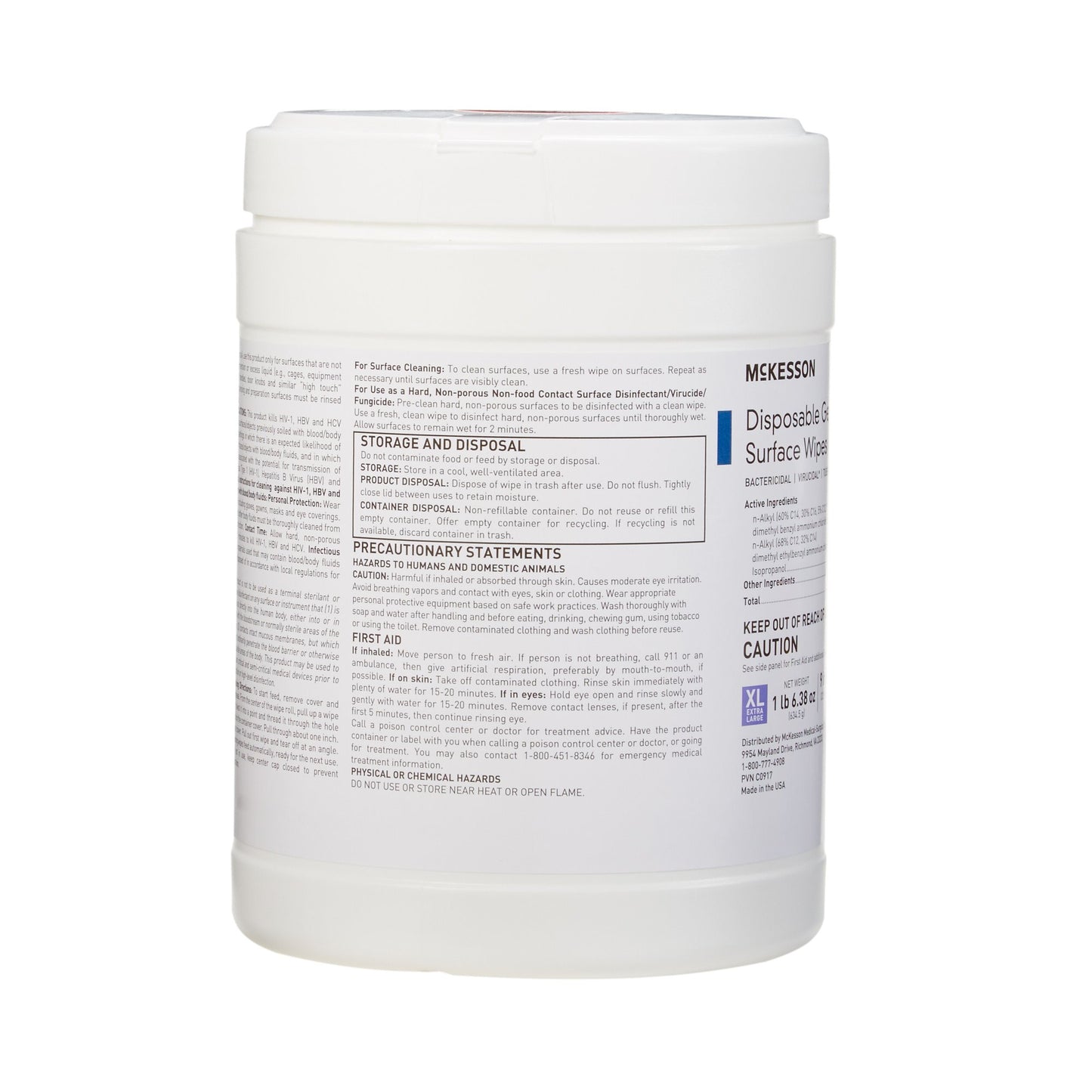 McKesson Germicidal Extra Large Surface Disinfectant Wipes, Canister