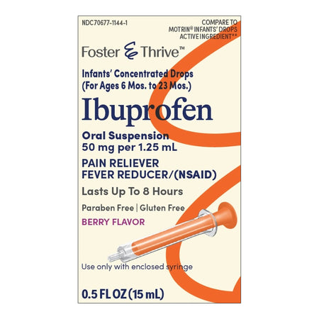McKesson 70677114401 Foster & Thrive Ibuprofen 50 mg Per 1.25 mL Infants' Concentrated Drops Berry