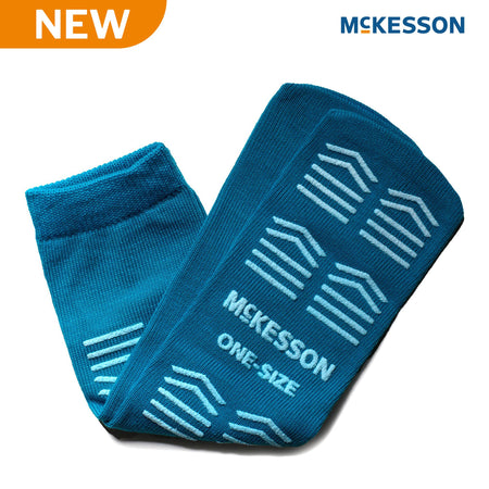 McKesson 16-OS-1069 Slipper Socks Unisex Adult One Size Fits Most Double Tread Single Patient Use Teal