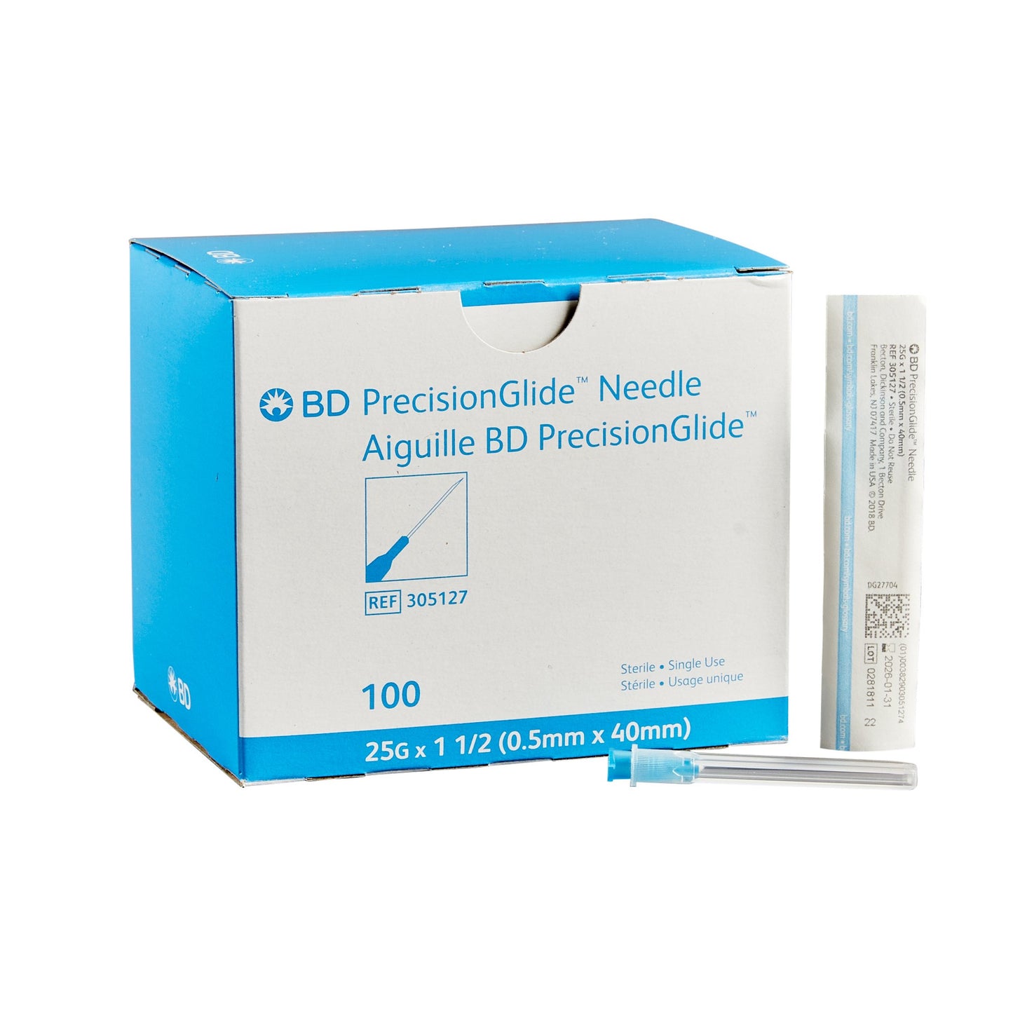 BD 305127 PrecisionGlide™ Hypodermic Needle, 25 Gauge, 1.5 Inch Length