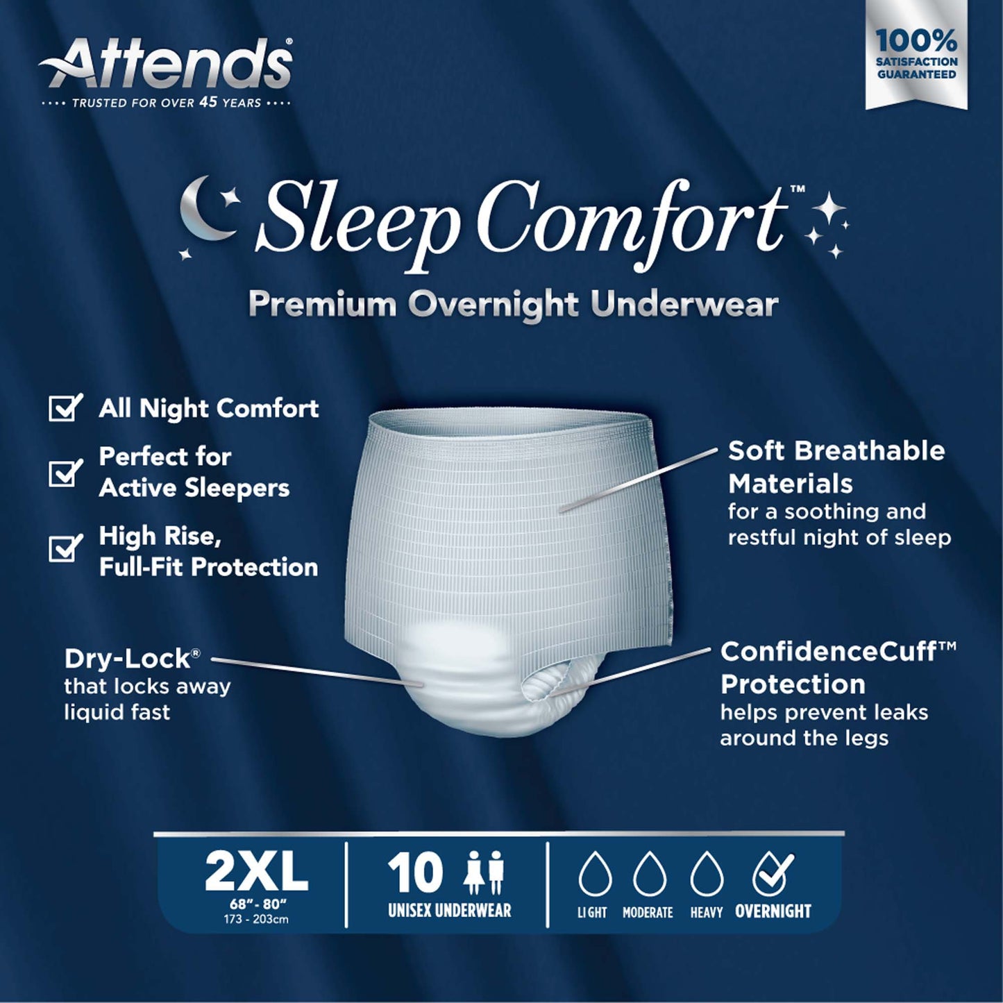 Attends® Sleep Comfort Premium Overnight Underwear, 2X-Large, 68 – 80 Inches
