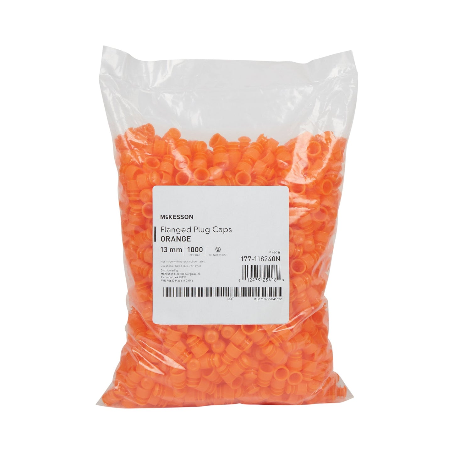 McKesson Tube Closure Snap Cap Orange Polyethylene 1000 per Bag