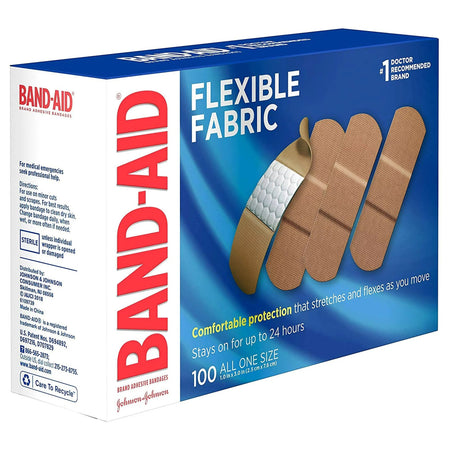 Johnson & Johnson 100444400 Band-Aid Flexible Fabric Tan Adhesive Strip, 1 x 3 Inch