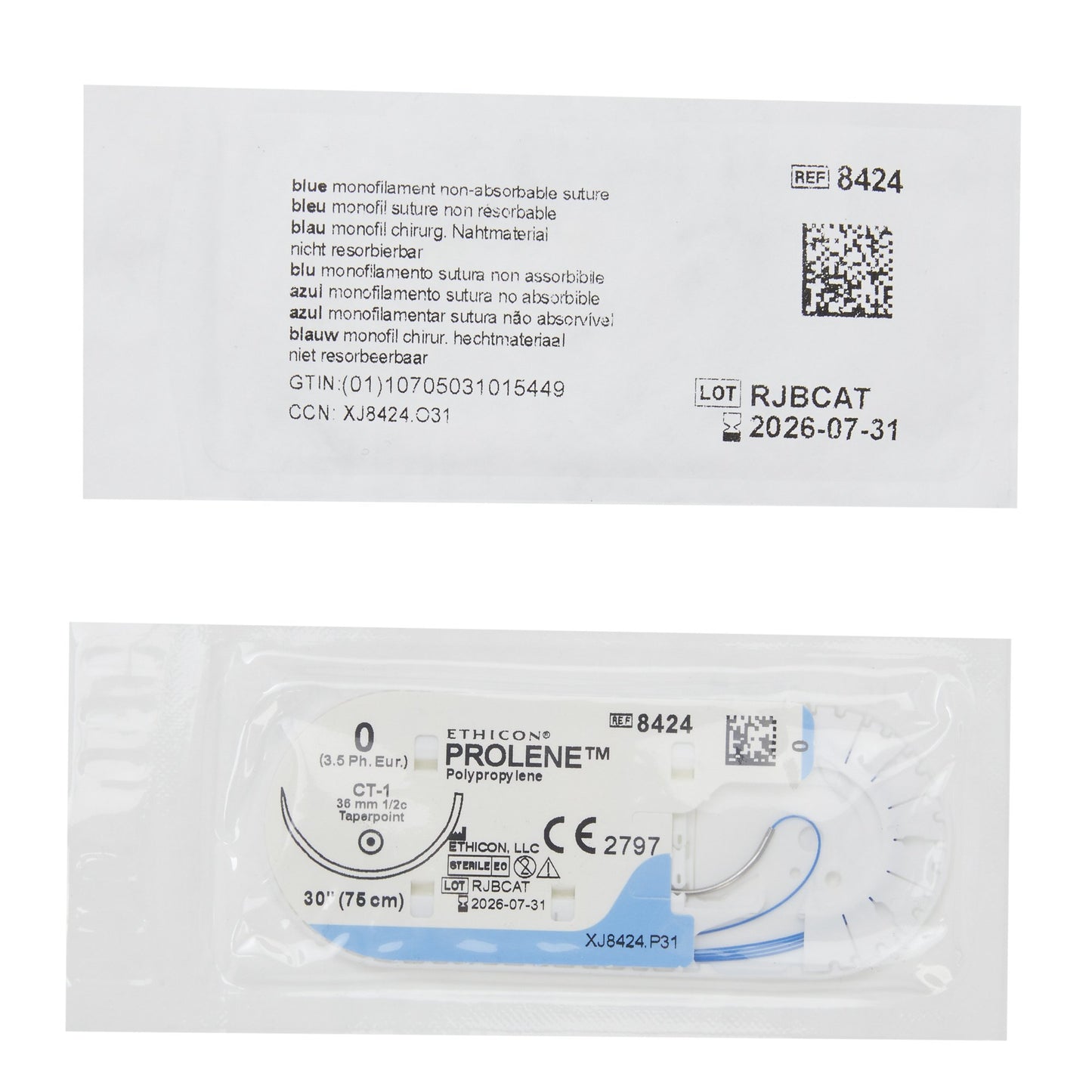 Ethicon Nonabsorbable Suture with Needle Prolene™ Polypropylene CT-1 1/2 Circle Taper Point Needle Size 0 Monofilament
