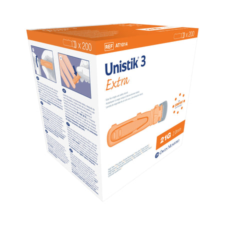 Owen Mumford AT 1014 Unistik 3 Extra Safety Lancet, 21 Gauge, 2-mm Depth