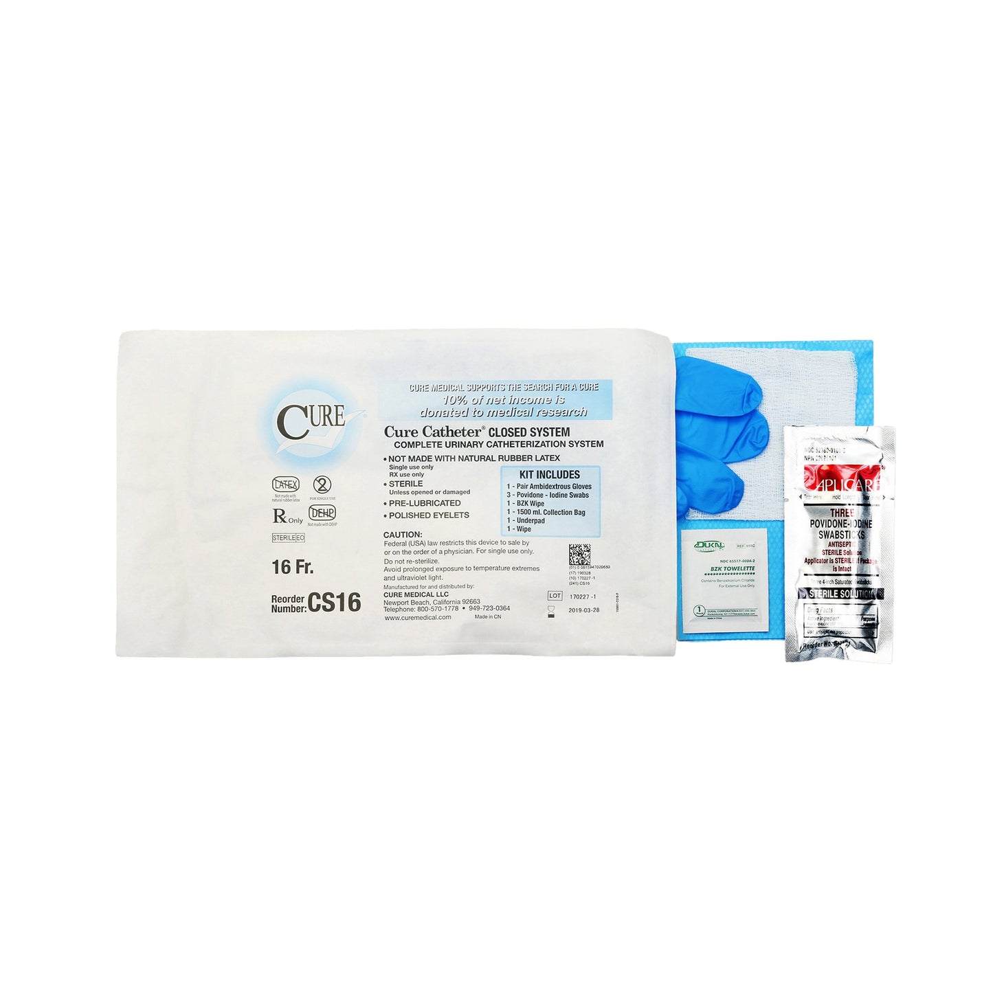 Cure Catheter™ Intermittent Catheter Kit, 16 Fr.