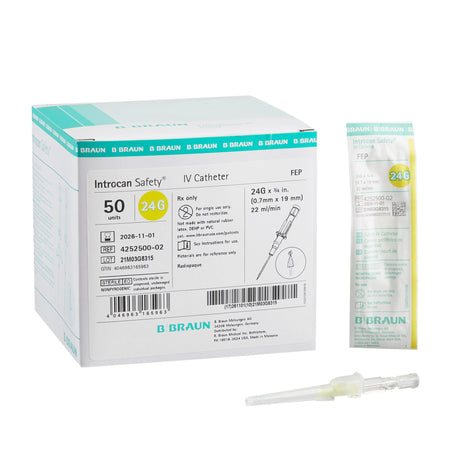 Introcan Safety® Peripheral IV Catheter, 24 Gauge, Straight