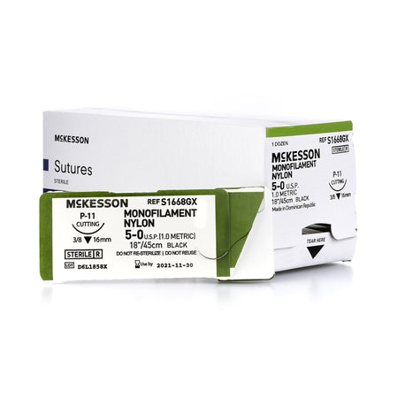 McKesson S1668GX Nylon Nonabsorbable Suture with Needle, P-11, Monofilament