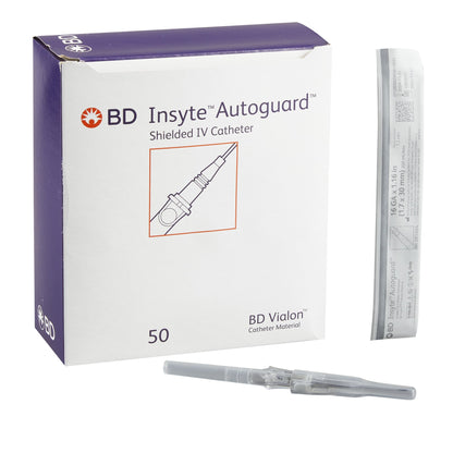 BD 381454 Peripheral IV Catheter Insyte™ Autoguard™ 16 Gauge 1.16 Inch BD Vialon Straight Hub Non Blood Control Push Button Safety