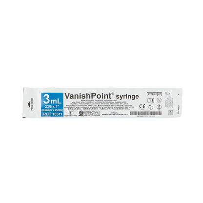 VanishPoint® 3 mL Syringe with Hypodermic Needle, 23 Gauge, 1 Inch Needle Length