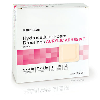 McKesson Acrylic Adhesive with Border Foam Dressing, 4 x 4 Inch