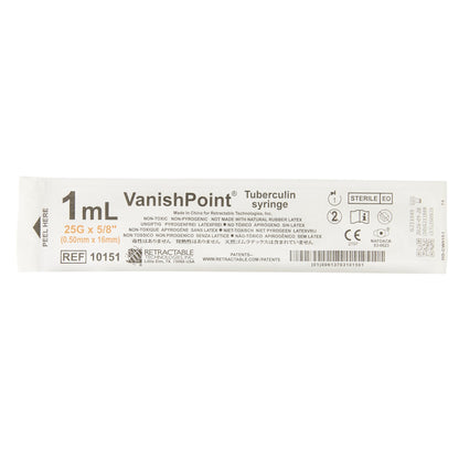 VanishPoint® 1 mL Tuberculin Syringe with Needle, 25 Gauge, 5/8 Inch Needle Length
