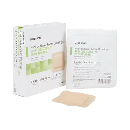 McKesson Silicone Adhesive with Border Silicone Foam Dressing, 3 x 3 Inch