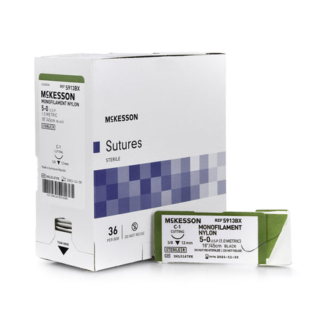 McKesson S913BX Nonabsorbable Suture with Needle, C-1 Taper Cutting Monofilament