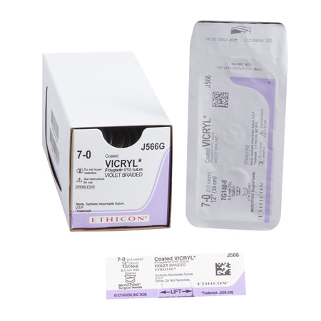 Ethicon J566G Coated Vicryl Polyglactin 910 Absorbable Suture with Needle, Spatula Braided