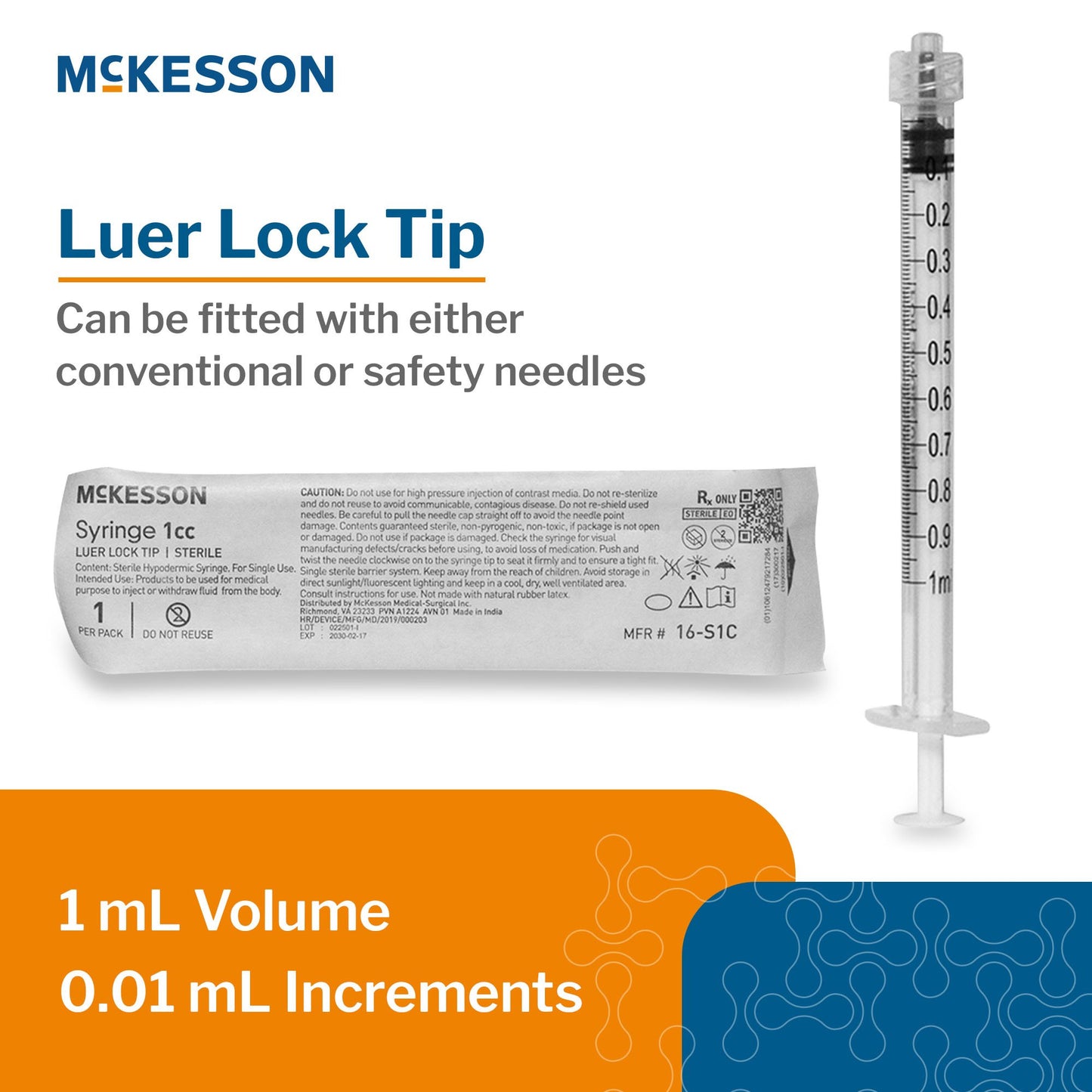 General Purpose Syringe McKesson 1 mL Luer Lock Tip Without Safety