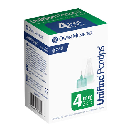 Owen Mumford AN 1140 Unifine Pentips Standard Insulin Pen Needle, 32 Gauge, 4 mm Length