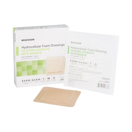 McKesson 4844 Silicone Adhesive with Border Silicone Foam Dressing, 6 x 6 Inch