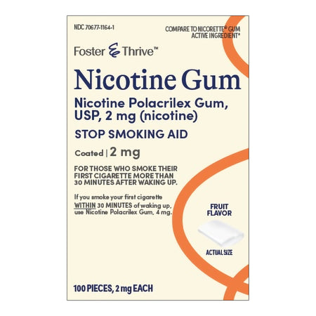 McKesson 1238916 Foster & Thrive Nicotine Polacrilex 2 mg Gum, Fruit Flavor