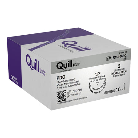 Surgical Specialties RX-1066Q Quill Polydioxanone Absorbable Barbed Suture with Needle, Reverse Cutting